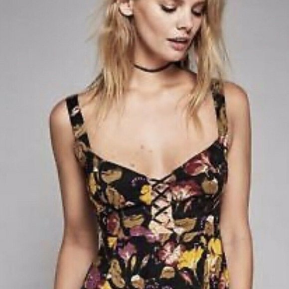 Free People Lattice Lovers Floral Ruffle Mini Slip Dress Size Small - Picture 2 of 12